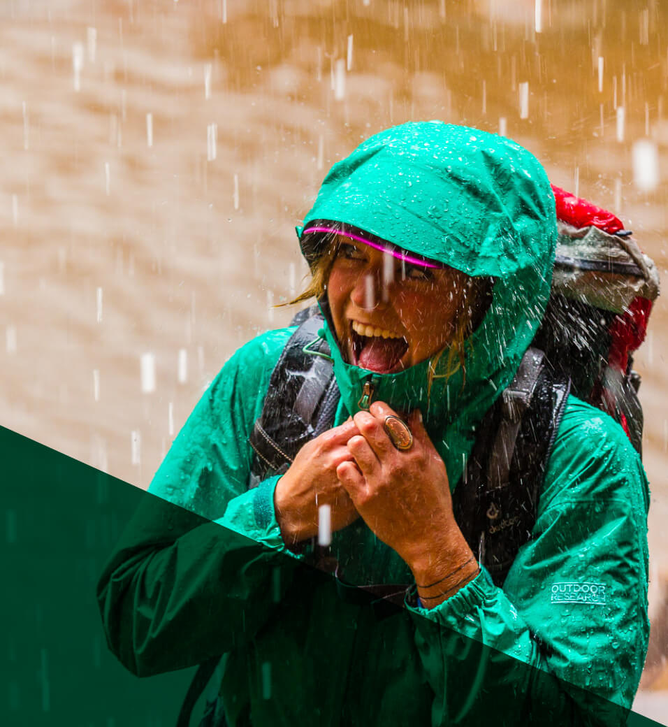 Smiling woman in the rain